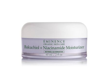 A jar of &Eacute;minence Organic Skin Care &ldquo;Bakuchiol + Niacinamide Moisturizer&rdquo; (retinol alternative).