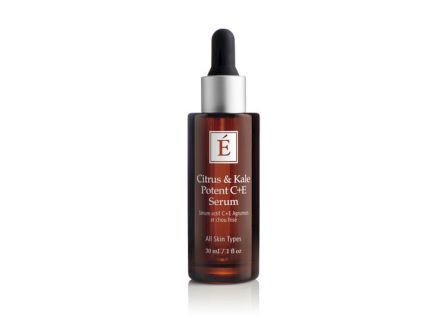 A cosmetic dropper bottle labeled &ldquo;&Eacute; Citrus & Kale Potent C+E Serum,&rdquo; shown against a white background.
