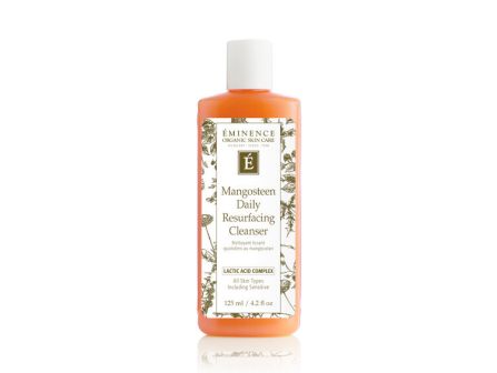A bottle of Eminence Organic Skincare &ldquo;Mangoesteen Daily Resurfacing Cleanser&rdquo; (125 ml) on a white background.