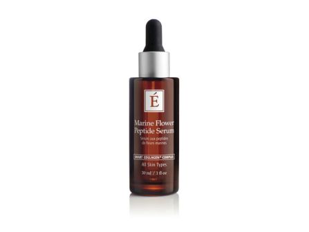 A &ldquo;&Eacute;&rdquo; Marine Flower Peptide Serum bottle with a dropper, shown isolated on a white background, in a amber glass container.