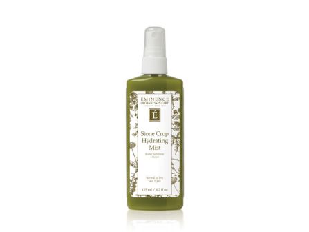 A bottle of Eminence Stone Crop Hydrating Mist, an organic skin care face hydrating spray for normal to dry skin types.
