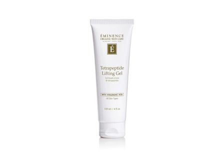 An Eminence Organic Skin Care TETRAPEPTIDE Lifting Gel tube, with hyaluronic acid, for firming and lifting skin.